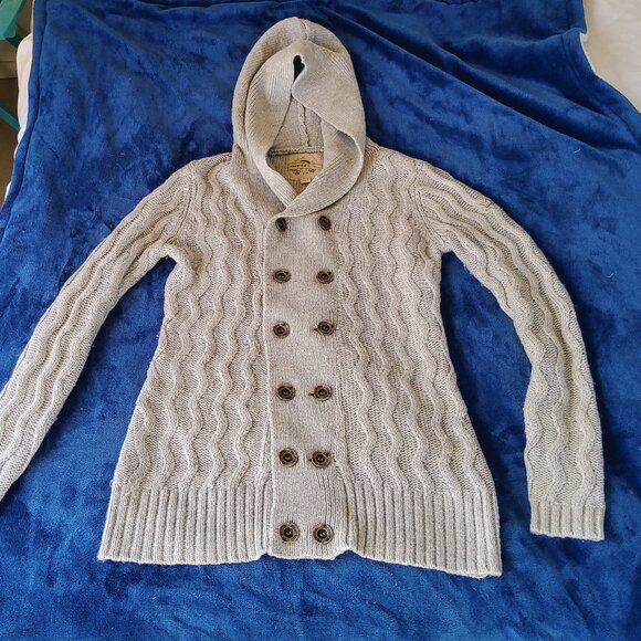 Diesel Femme Chunky Cable Knit Hooded Cardigan Button Sweater Neutral Size XL - Picture 1 of 11